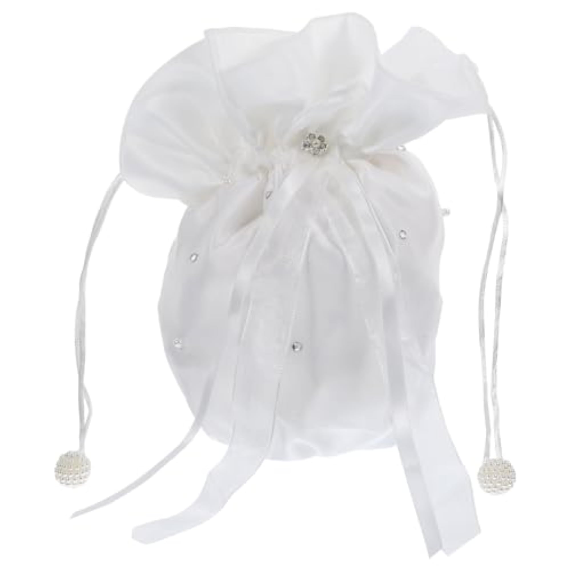 Satin Drawstring Bridal Money Bag with Pearl Decoration